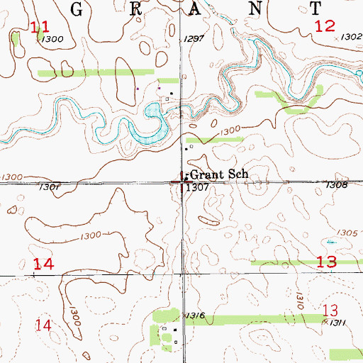 Topographic Map of Grant School, SD