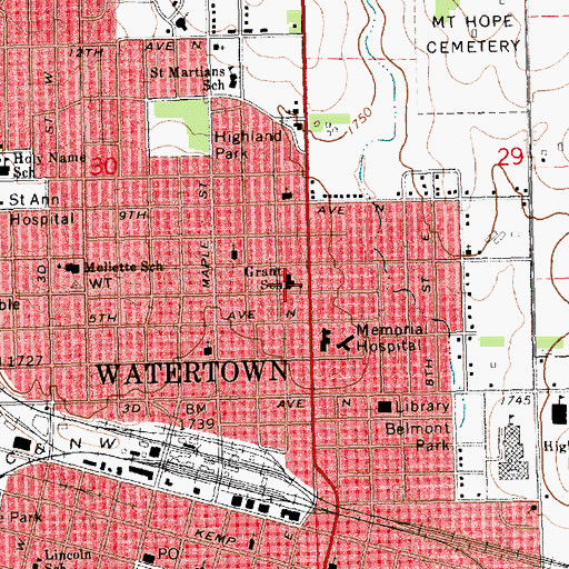 Topographic Map of Grant School, SD