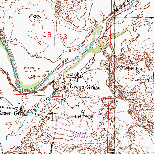 Topographic Map of Green Grass, SD