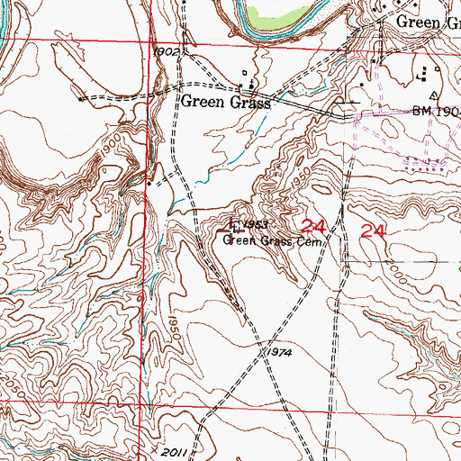 Topographic Map of Green Grass Cemetery, SD
