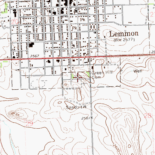 Topographic Map of Greenhill Cemetery, SD