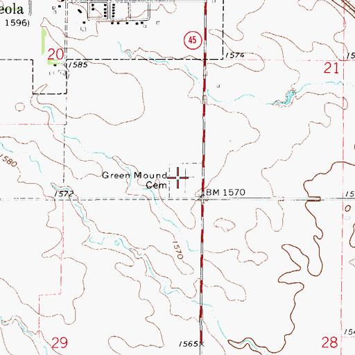 Topographic Map of Green Mound Cemetery, SD