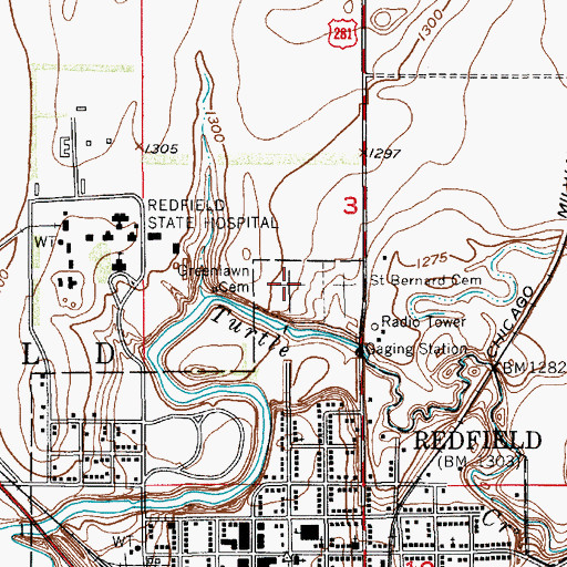 Topographic Map of Greenlawn Cemetery, SD