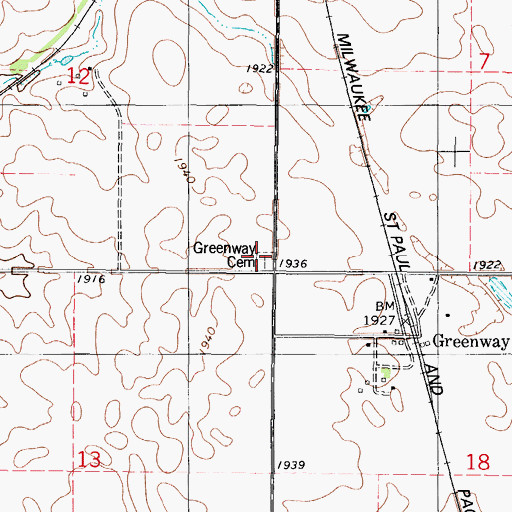 Topographic Map of Greenway Cemetery, SD
