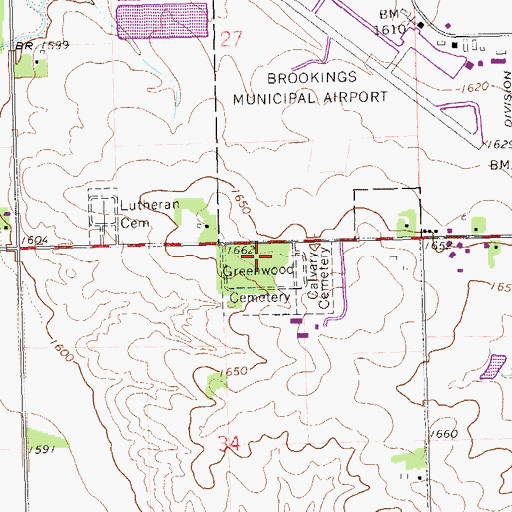 Topographic Map of Greenwood Cemetery, SD