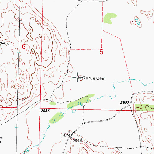 Topographic Map of Gurue Cemetery, SD
