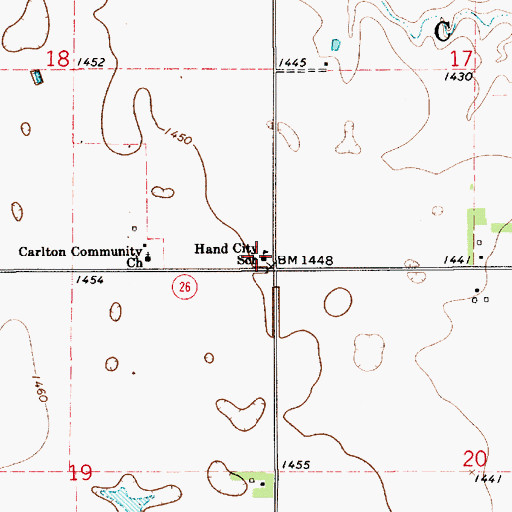 Topographic Map of Hand City School, SD