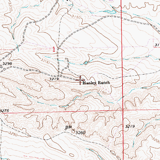 Topographic Map of Hanley Ranch, SD