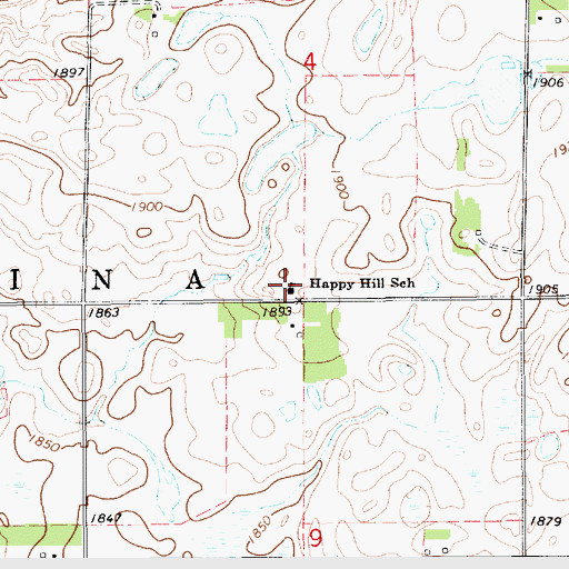 Topographic Map of Happy Hill School, SD