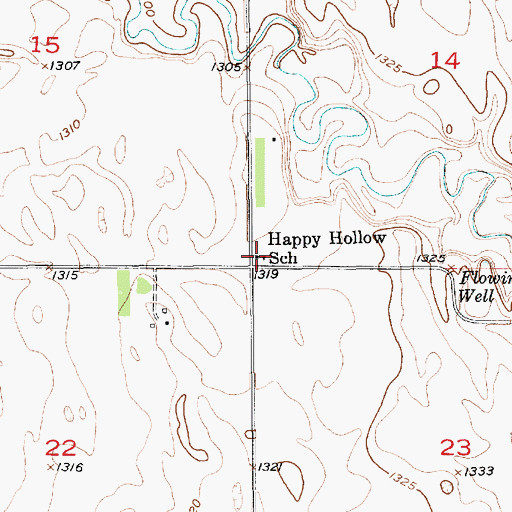 Topographic Map of Happy Hollow School, SD