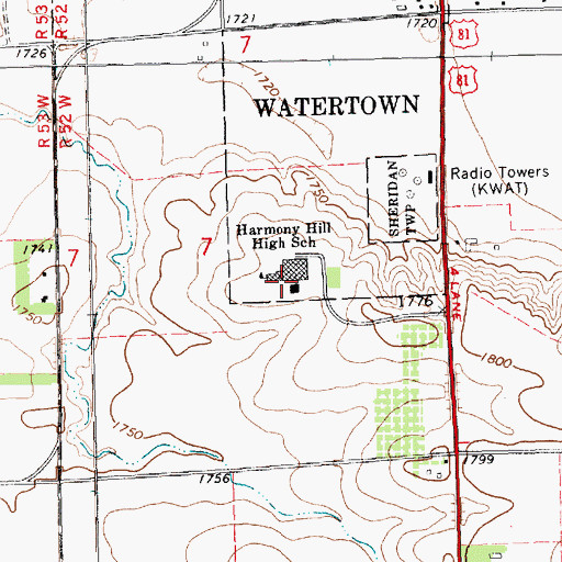Topographic Map of Harmony Hill High School, SD