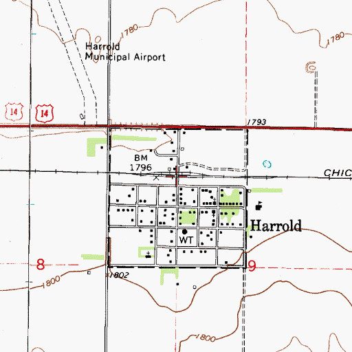 Topographic Map of Harrold, SD