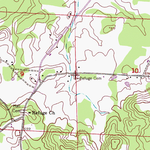Topographic Map of Refuge Cemetery, AL