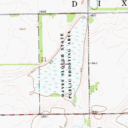 Topographic Map of Hayes Slough State Public Shooting Area, SD