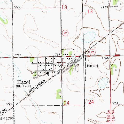 Topographic Map of Hazel, SD