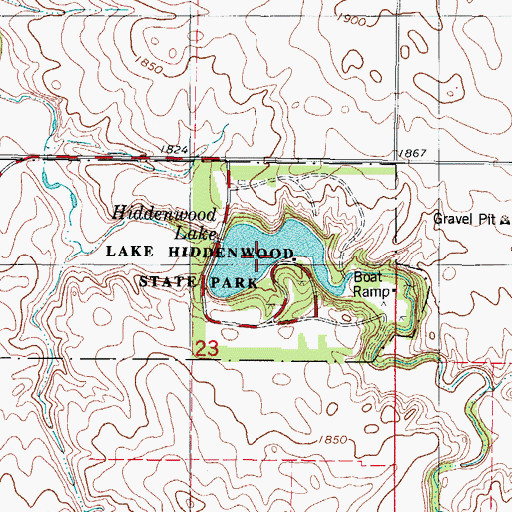 Topographic Map of Hiddenwood Lake, SD