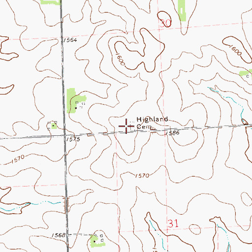Topographic Map of Highland Cemetery, SD