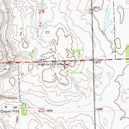 Topographic Map of Highland Cemetery, SD
