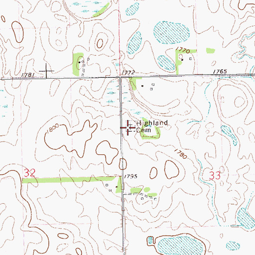 Topographic Map of Highland Cemetery, SD