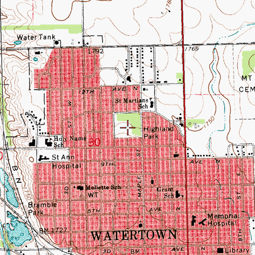 Topographic Map of Highland Park, SD