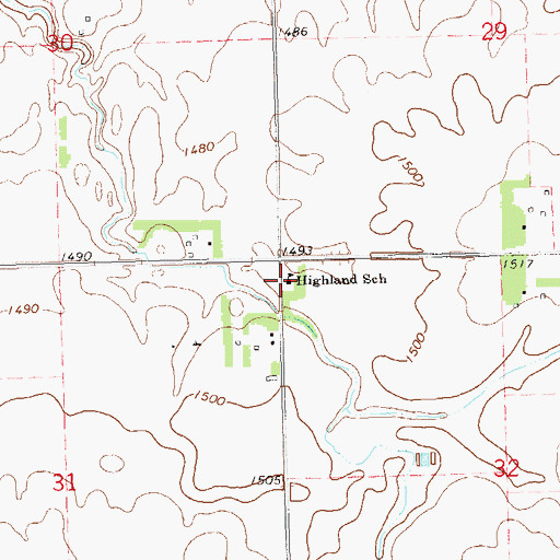 Topographic Map of Highland School, SD