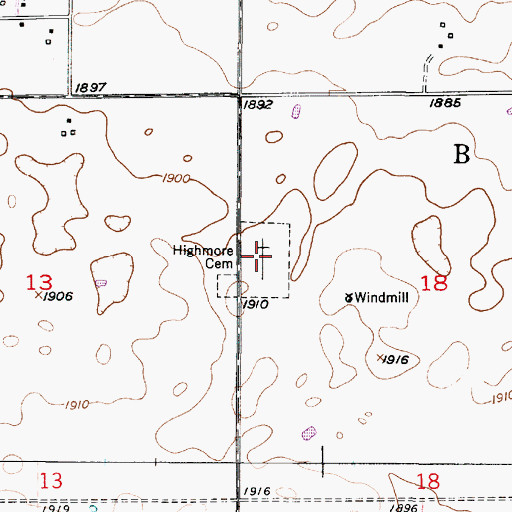 Topographic Map of Highmore Cemetery, SD