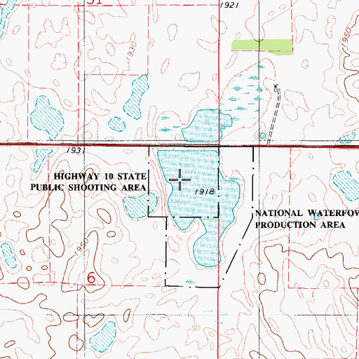 Topographic Map of Highway 10 State Public Shooting Area, SD