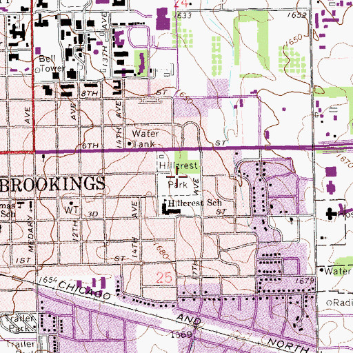 Topographic Map of Hillcrest Park, SD