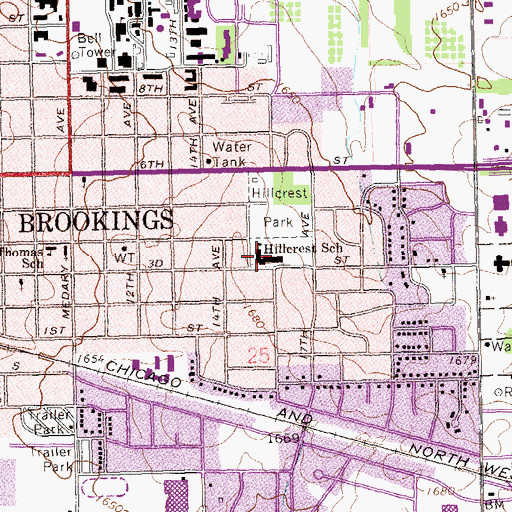 Topographic Map of Hillcrest School, SD