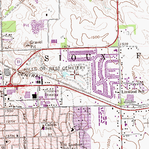Topographic Map of Hills of Rest Cemetery, SD