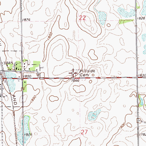 Topographic Map of Hillside Cemetery, SD