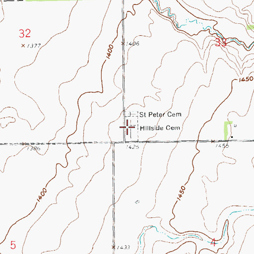 Topographic Map of Hillside Cemetery, SD