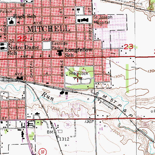 Topographic Map of Hitchcock Park, SD