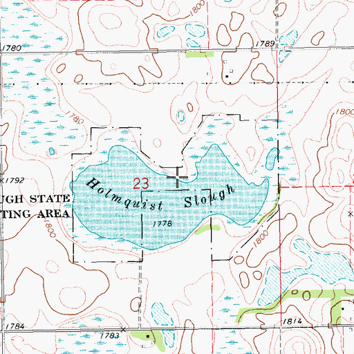 Topographic Map of Holmquist Slough State Public Shooting Area, SD