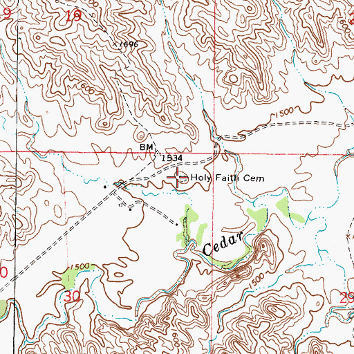 Topographic Map of Holy Faith Cemetery, SD