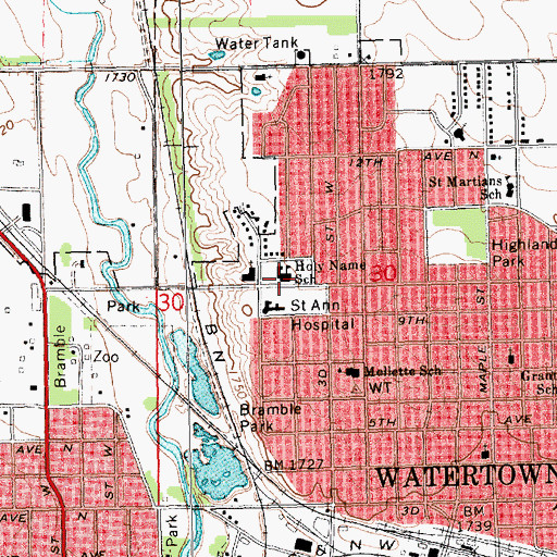 Topographic Map of Holy Name School, SD