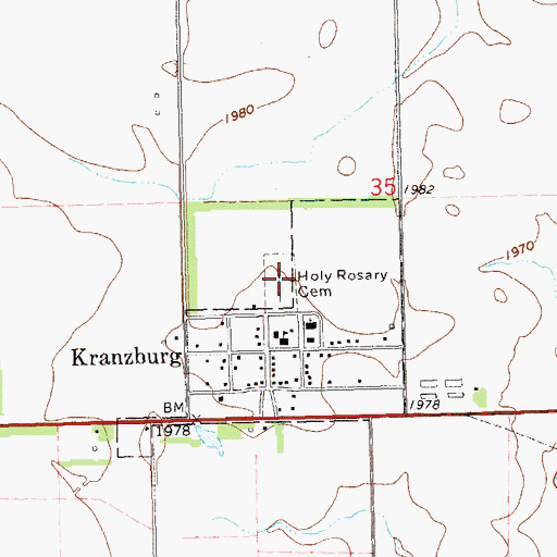 Topographic Map of Holy Rosary Cemetery, SD