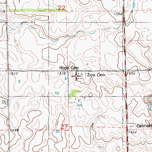 Topographic Map of Hope Lutheran Cemetery, SD