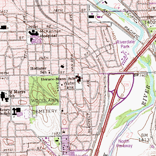 Topographic Map of Horace Mann Elementary School, SD