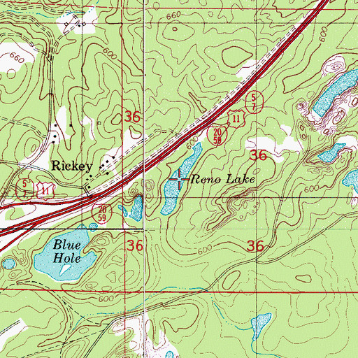 Topographic Map of Reno Lake, AL