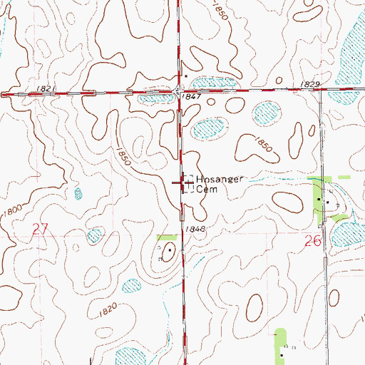 Topographic Map of Hosanger Cemetery, SD