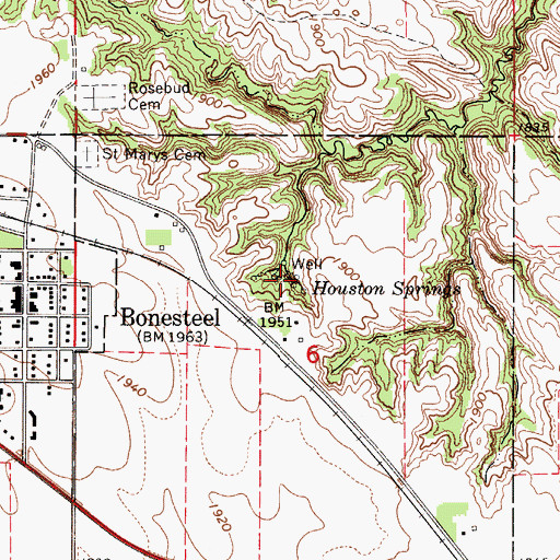 Topographic Map of Houston Springs, SD