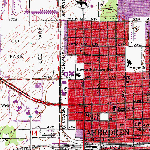 Topographic Map of Howard Hedger School, SD