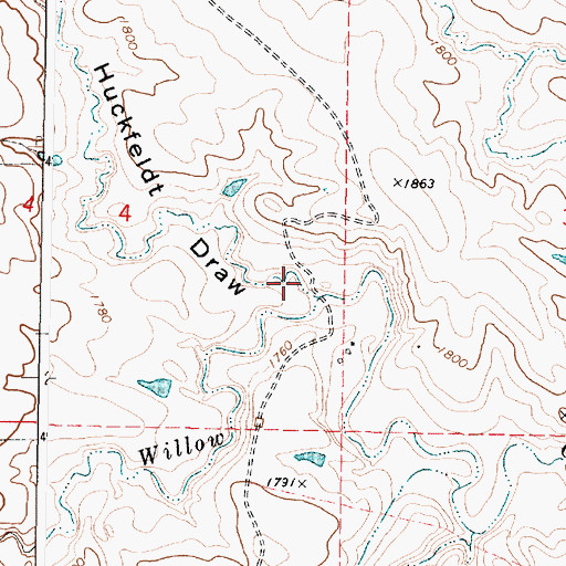 Topographic Map of Huckfeldt Draw, SD
