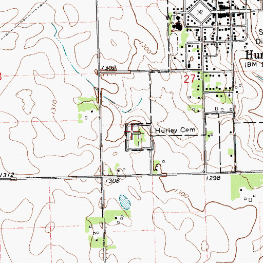 Topographic Map of Hurley Cemetery, SD