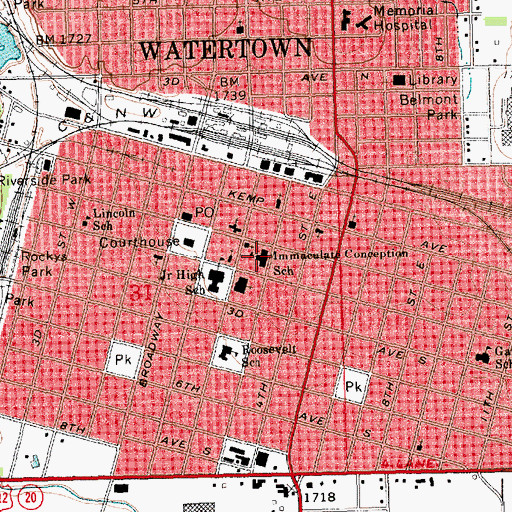 Topographic Map of Immaculate Conception School, SD
