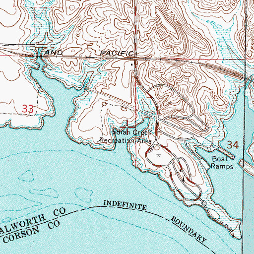Topographic Map of Indian Creek Recreation Area, SD