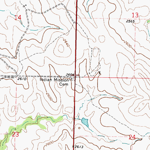 Topographic Map of Indian Mission Cemetery, SD