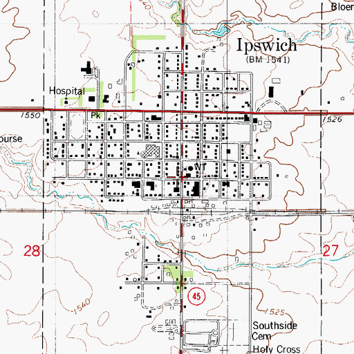 Topographic Map of Ipswich, SD