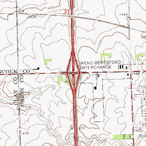 Topographic Map of Irene-Beresford Interchange, SD
